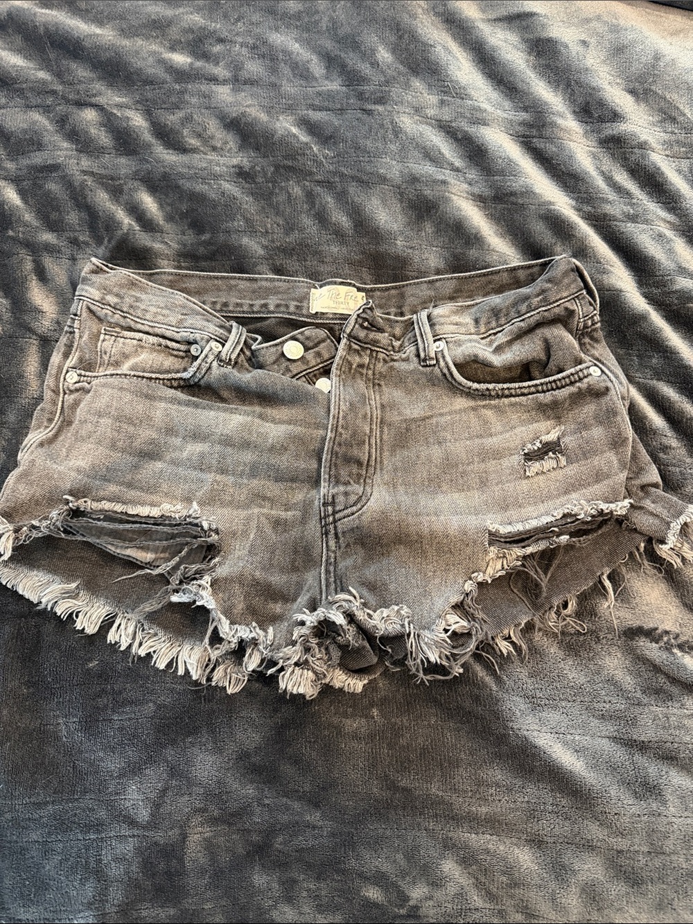 Women’s Distressed Frayed Denim Shorts - Gray
